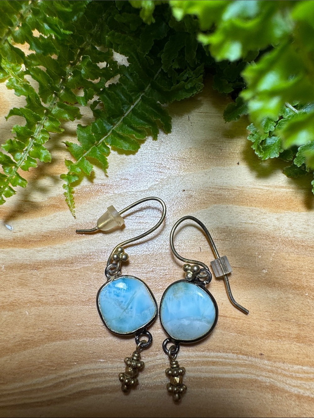 Sundance Blue Larimar Drop Earrings with Antique Gold Accents